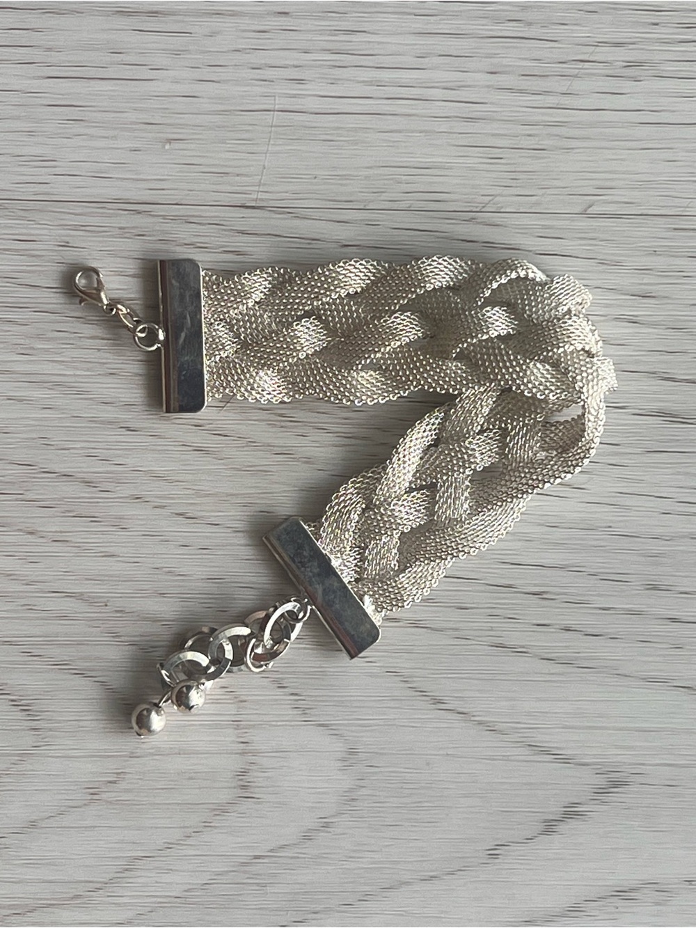 Vintage 925 Sterling Silver Braided Woven Mesh Wide Cuff Bracelet